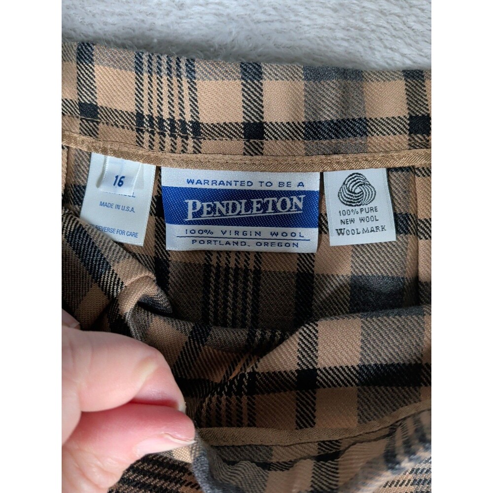 Vintage Pendleton Pleated Plaid Wool Maxi Skirt Women's 16 Brown - Picture 5 of 8